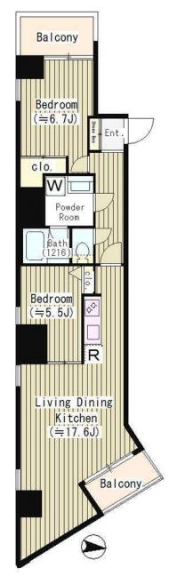 レジデンス本郷アコマ 9階 2LDKの間取り