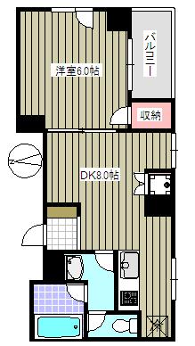 オリーブ白山 6階 1DKの間取り