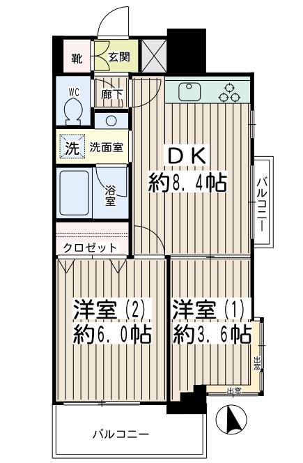 ＮＩＣＥアーバン千駄木 2階 2DKの間取り