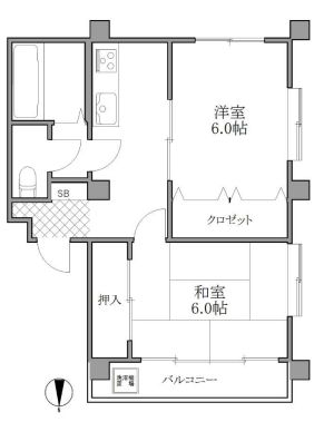 モンブランハイツ 5階 2Kの間取り