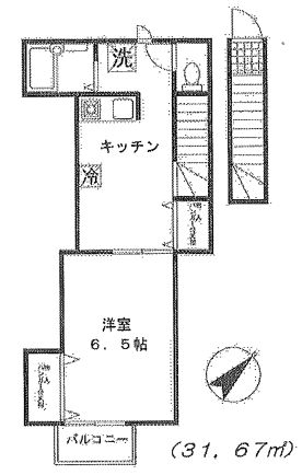 コーポ岩崎第2 2階 1Kの間取り