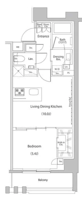 ザ・パークハビオ文京江戸川橋 7階 1LDKの間取り