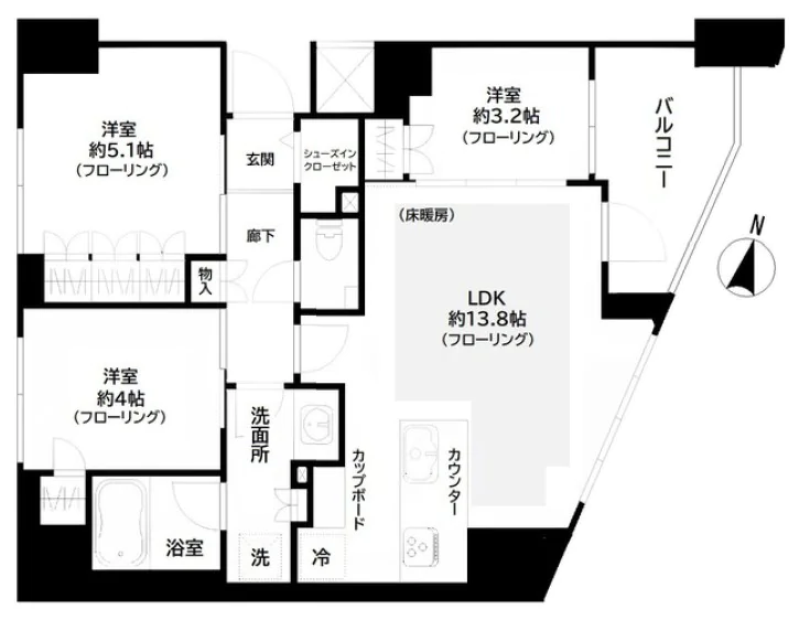 ＧＲＥＥＮ　ＰＡＲＫ文京西片 3階 3LDKの間取り
