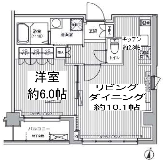 ヒューリックレジデンス茗荷谷 2階 1LDKの間取り