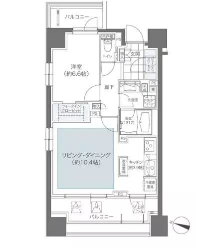 メゾンカルム本郷 3階 1LDKの間取り