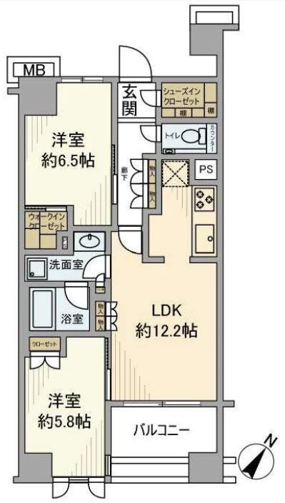 プレミスト文京千石 2階 2LDKの間取り