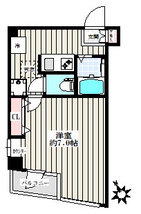 レジャンシック小石川 4階 1Kの間取り