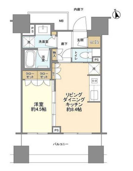 ガーデングラス御茶ノ水 6階 1LDKの間取り