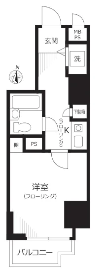 ライオンズプラザ白山 4階 1Kの間取り