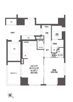 クオリア文京根津 10階 1LDKの間取り