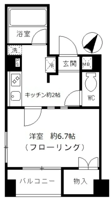 メゾンセクレール 2階 1Kの間取り