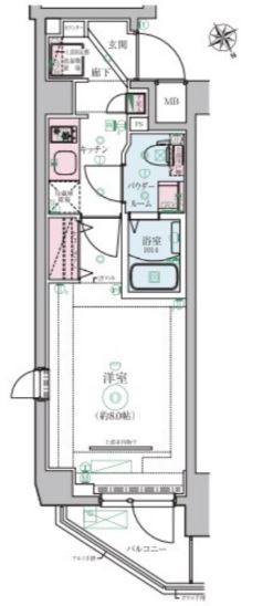 LEXE文京白山 2階 1Kの間取り