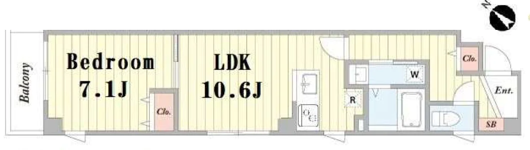 【築浅】エスポワールオトメ 2階 1LDKの間取り