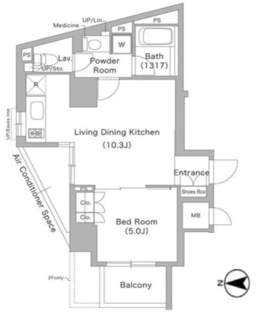 コンフォリア文京春日 13階 1LDKの間取り