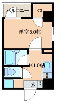 レジディア文京湯島Ⅱ 6階 1Kの間取り