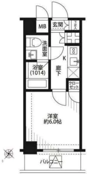 プレール・ドゥーク文京茗荷谷 5階 1Kの間取り