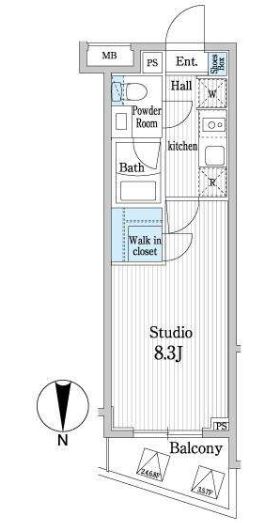 オークスクエア本郷 2階 1Kの間取り