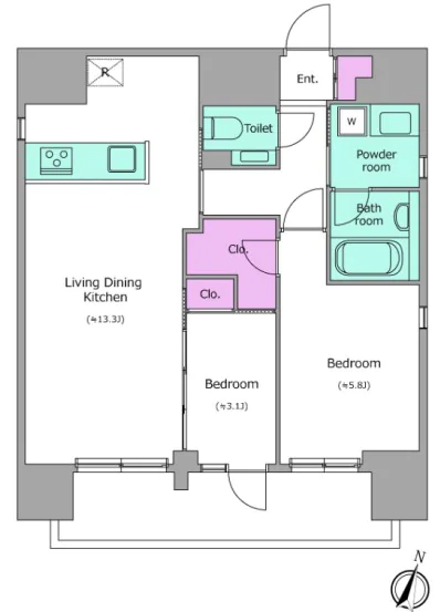 デュオフラッツ飯田橋EAST(DUO FLATS Iidabashi EAST) 10階 2LDKの間取り