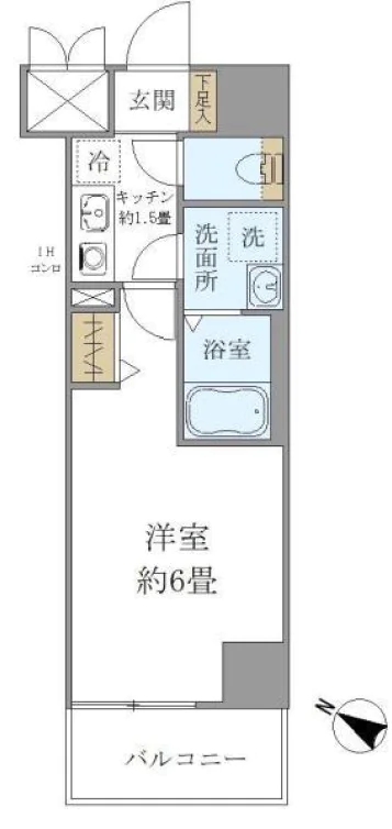 シエル白山B館 10階 1Kの間取り