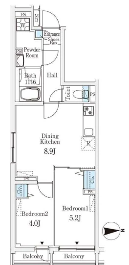 ロスアルコス千駄木 1階 2DKの間取り