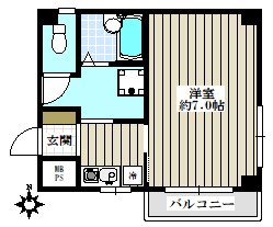 和幸マンション 4階 1Kの間取り