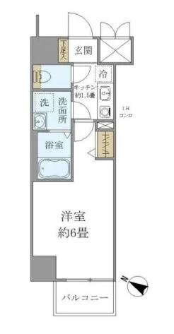 シエル白山B館 4階 1Kの間取り