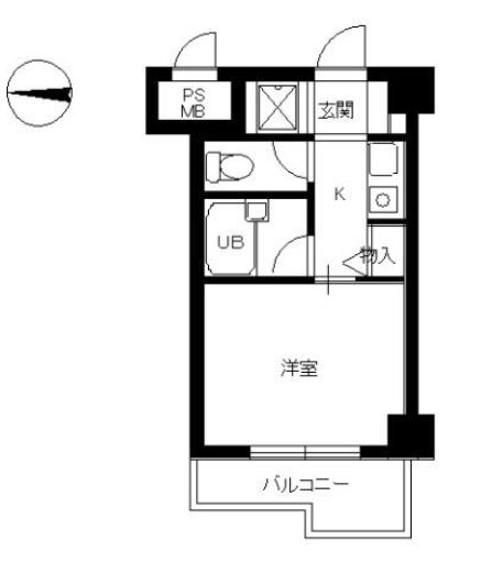 スカイコート文京小石川 7階 1Kの間取り