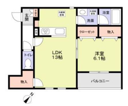 カーサオーヴェスト駕籠町 2階 1LDKの間取り