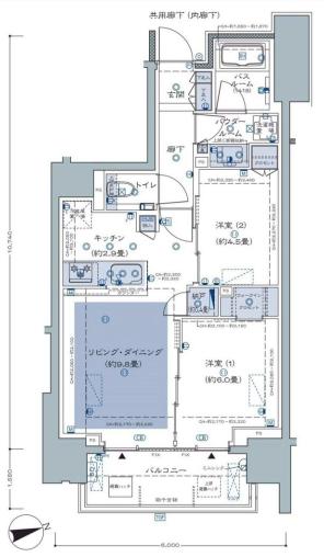 シティハウス文京湯島 3階 2LDKの間取り