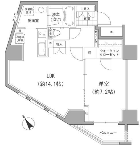 JP noie 小石川富坂(旧小石川富坂レジデンス) 14階 1LDKの間取り