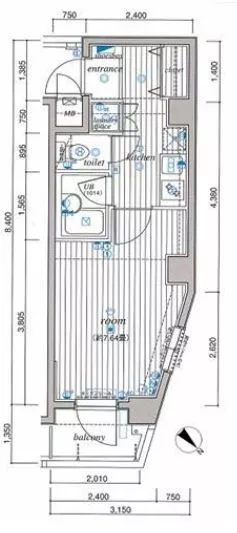 ミリオンガーデン小石川 4階 1Kの間取り