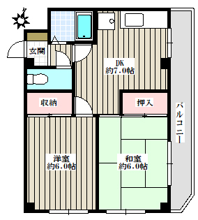 ベラカーサハマナカ 3階 2DKの間取り