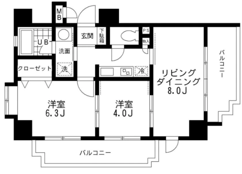 レジディア文京本郷 9階 2LDKの間取り