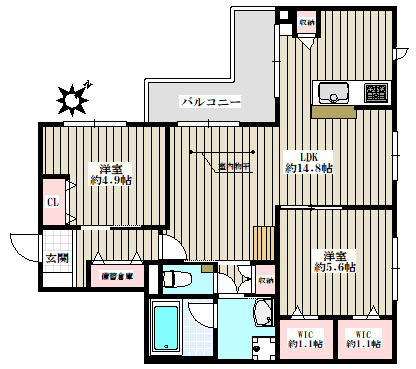 【新築】フロイデ文京千石 2階 2LDKの間取り