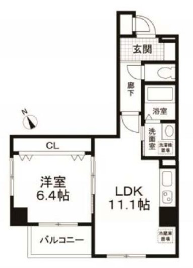 グランディール江戸川橋 4階 1LDKの間取り