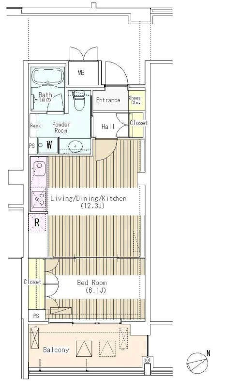 マチュリティ小石川 4階 1LDKの間取り