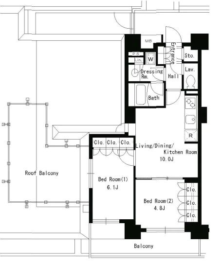 パークアクシス文京ステージ 3階 2LDKの間取り