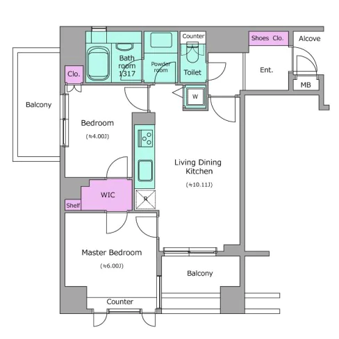 レジディア文京湯島 6階 2LDKの間取り