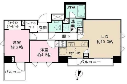 【分譲賃貸】パークハウス本郷三丁目アーバンス 14階 2LDKの間取り