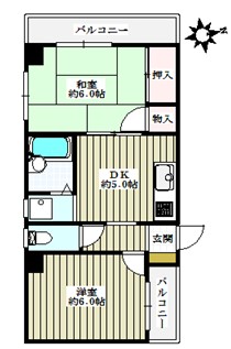 コンフォートイチハラ 5階 2DKの間取り