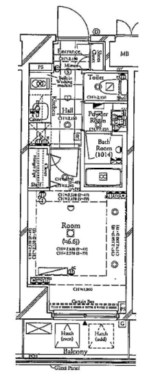 コンシェリア後楽園 6階 1Kの間取り