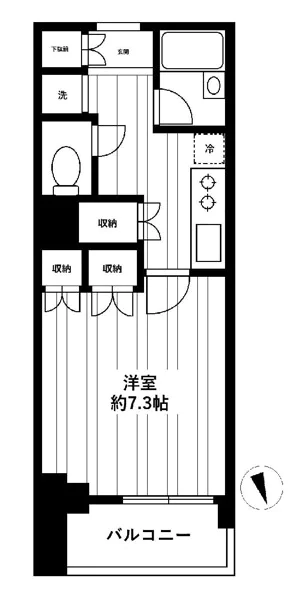 サンウッド文京千駄木フラッツ 2階 1Kの間取り