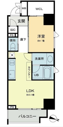 ベルファース本郷弓町 2階 1LDKの間取り