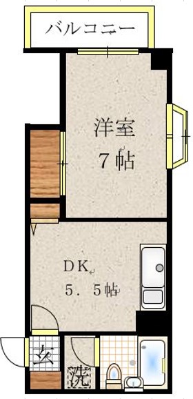 ハイネス岡田 4階 1DKの間取り