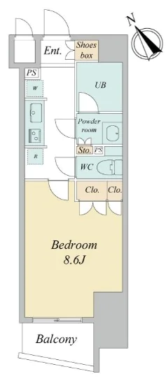 デュオステージ後楽園 7階 1Kの間取り