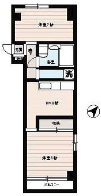 梶野園ビル 3階 2DKの間取り