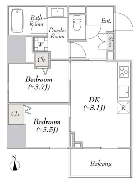 【新築】ルミーク文京湯島 5階 2DKの間取り