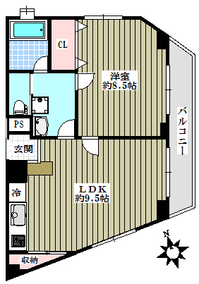 三和駒込 6階 1LDKの間取り