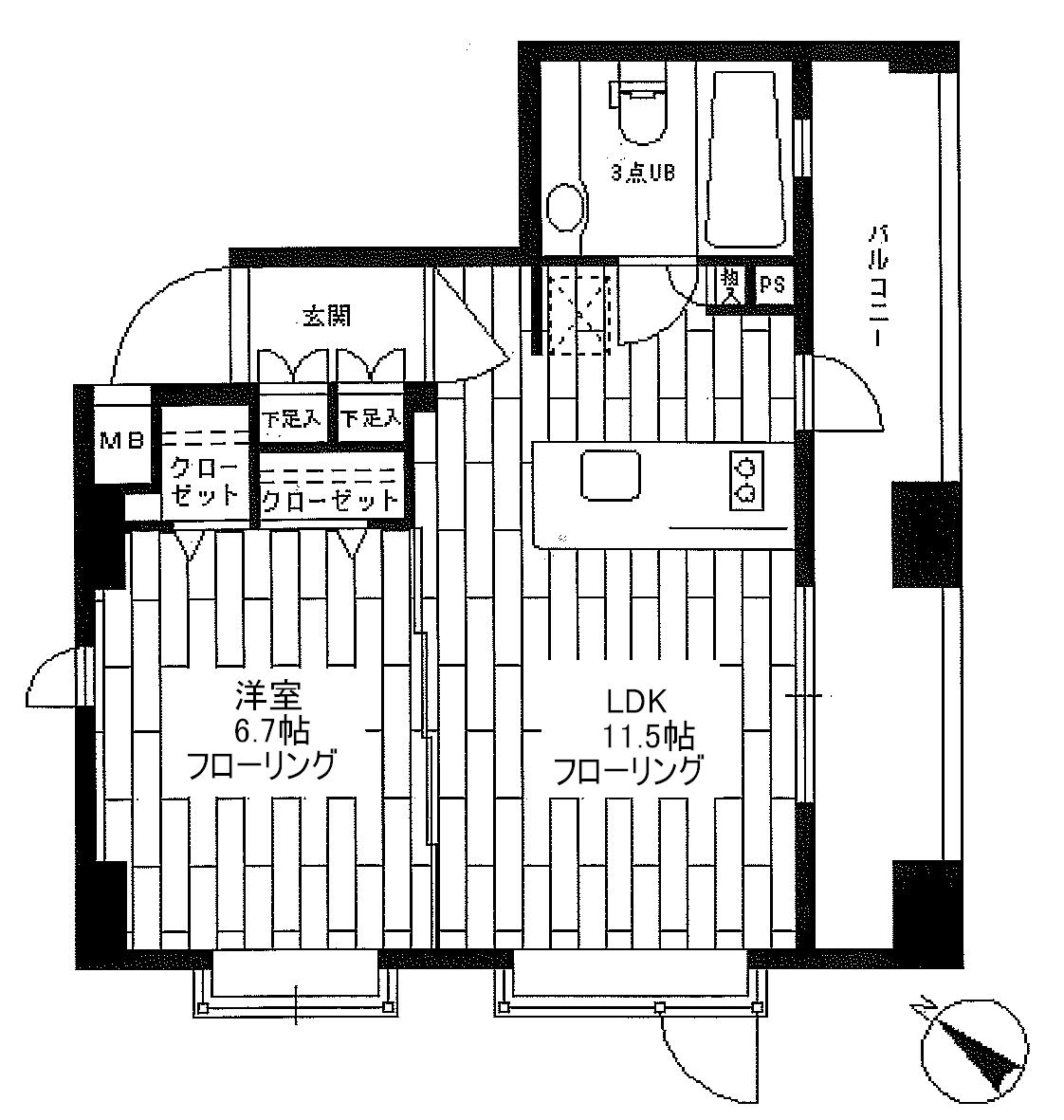 ステージグランデ文京大塚 5階 1LDKの間取り