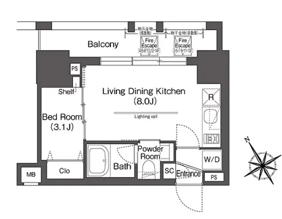 BluRock後楽園 (旧クレヴィアリグゼ文京後楽園) 11階 1LDKの間取り